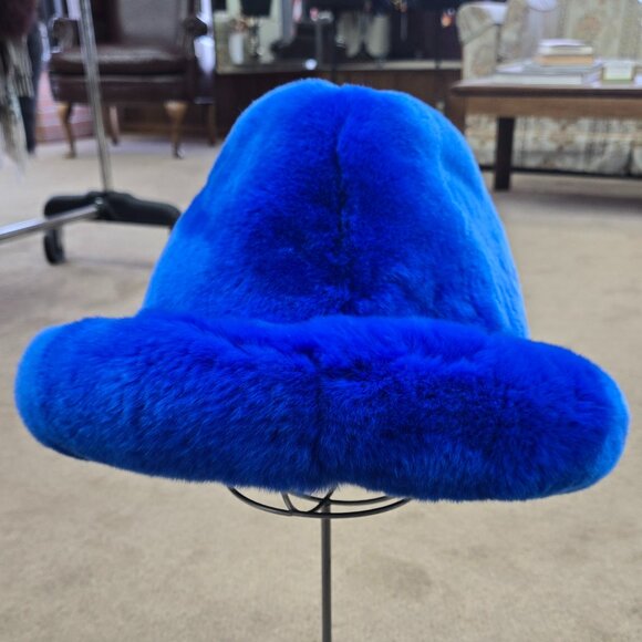 Royal Blue Rex Rabbit Fur Brim Hat - Picture 3 of 3